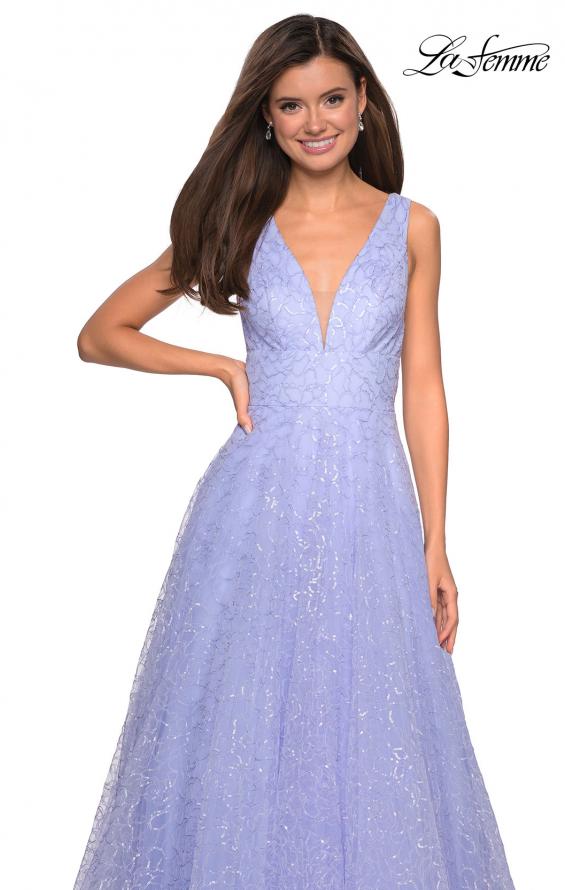Picture of: Sequin Print Ball Gown with Deep V and Pockets in Lilac Mist, Style: 27323, Detail Picture 3