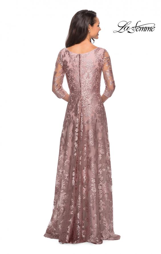 Picture of: Floor Length Lace Gown with Sheer 3/4 Sleeves in Mauve, Style: 27861, Back Picture