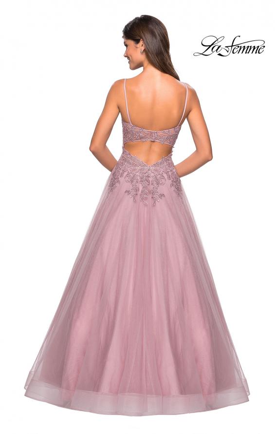 Picture of: Tulle Prom Gown with Floral Lace Embellishments in Mauve, Style: 27569, Back Picture