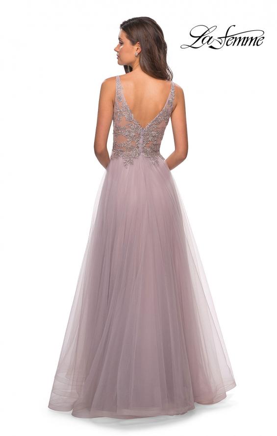 Picture of: A Line Long Prom Dress with High Slit and Lace in Mauve, Style: 27676, Back Picture