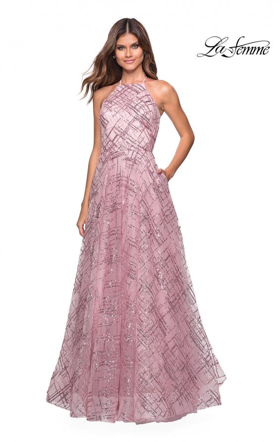Picture of: High Neckline sequin A Line Prom Dress in Mauve, Style: 27451, Detail Picture 1