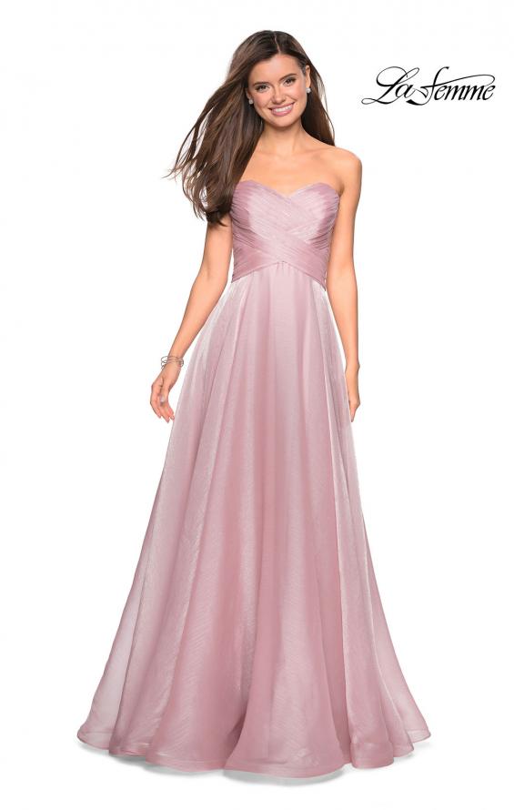 Picture of: Strapless Chiffon Dress with Criss Cross Bodice Detail in Mauve, Style: 27515, Detail Picture 1
