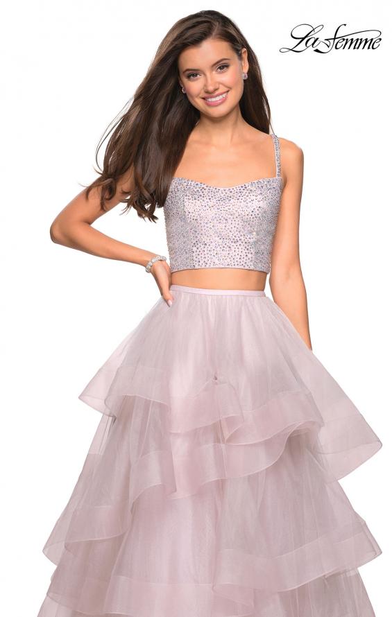 Picture of: Layered Tulle Two Piece Gown with Rhinestone Top in Mauve, Style: 27716, Detail Picture 1