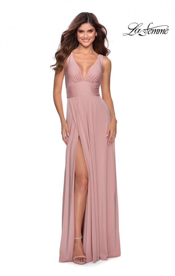 Picture of: Empire Waist Prom Gown with Deep V Neckline in Mauve, Style: 28547, Detail Picture 1