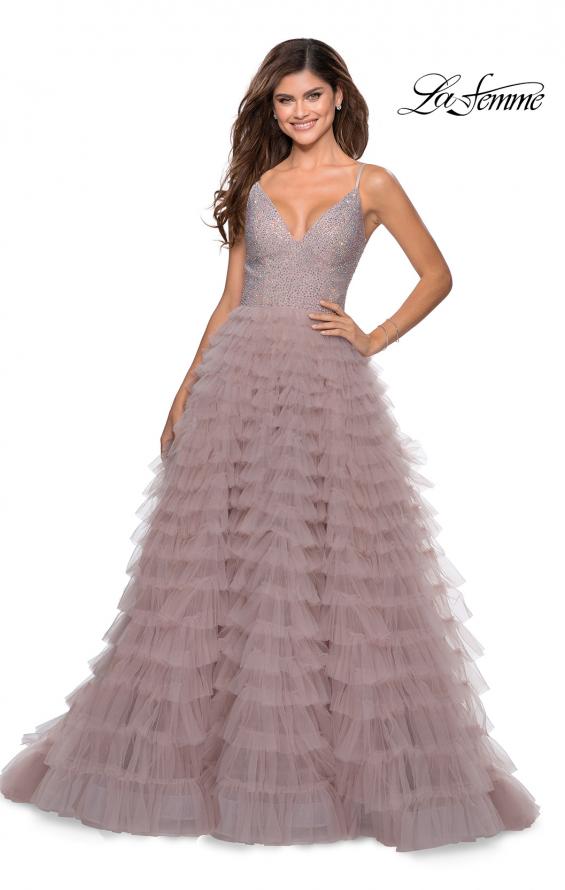Picture of: Layered Tulle Prom Dress with Sheer Rhinestone Top in Mauve, Style: 28788, Detail Picture 1