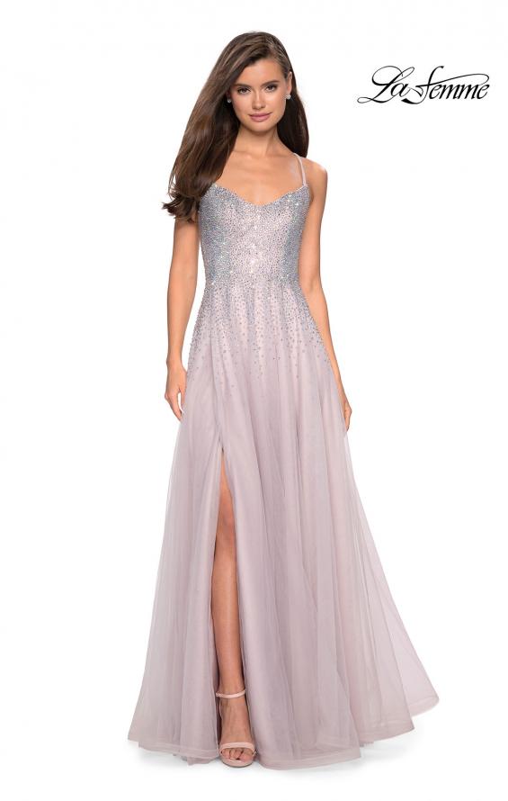 Picture of: Long Tulle Ball Gown with Cascading Rhinestones in Mauve, Style: 27750, Detail Picture 2
