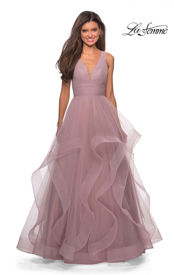 Picture of: Long Tulle Evening Gown with Plunging Neckline in Mauve, Style: 27628, Detail Picture 5