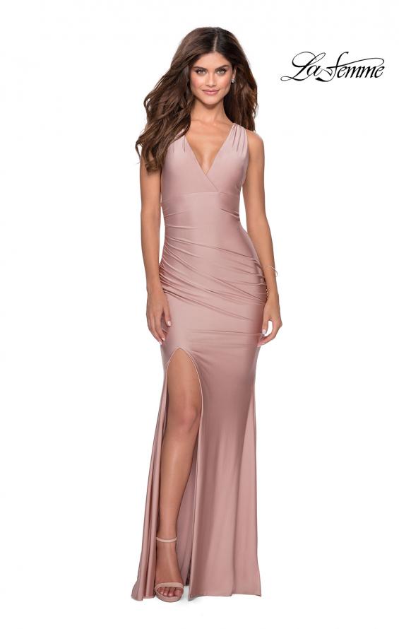Picture of: Sleek Prom Dress with Deep V-Neckline and Tie Back in Mauve, Style: 28677, Detail Picture 6