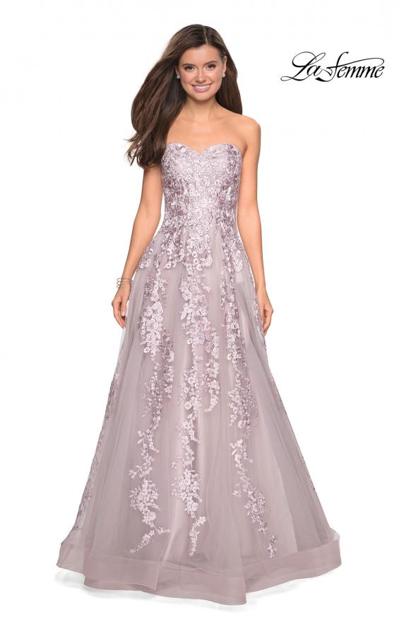 Picture of: Strapless Tulle Prom Dress with Lace Appliques in Mauve, Style: 27269, Detail Picture 7