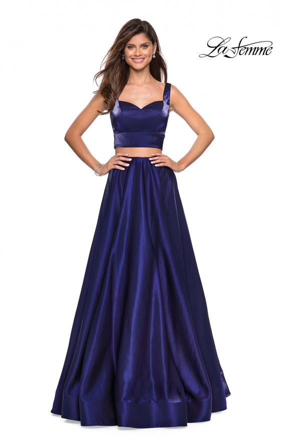 Picture of: Metallic Satin Two Piece Gown with Pockets in Midnight Blue, Style: 27444, Detail Picture 3