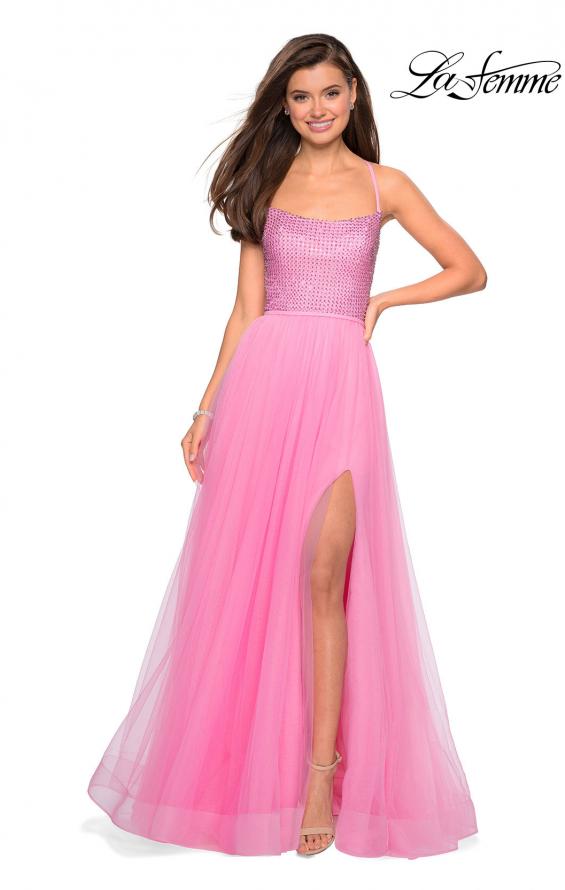 Picture of: Long A Line Tulle Prom Dress with Beading in Millennial Pink, Style: 27668, Detail Picture 1