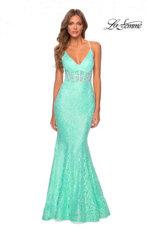 Picture of: Sequin Lace Mermaid Prom Dress with Sheer Bodice in Mint, Style: 28647, Detail Picture 8