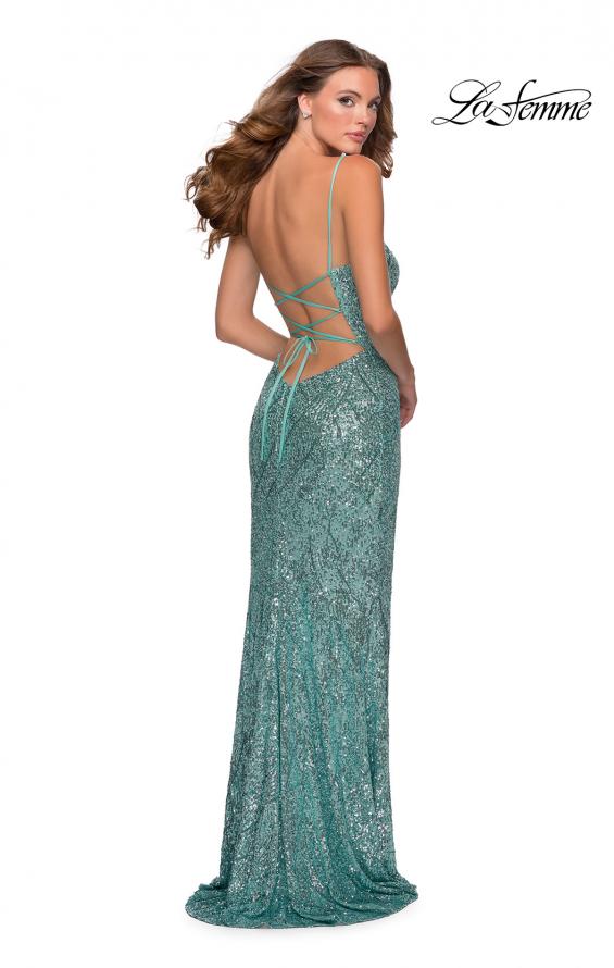 Picture of: Long Sequin Pattern Prom Dress with Tie Up Back in Mint, Style: 28516, Back Picture