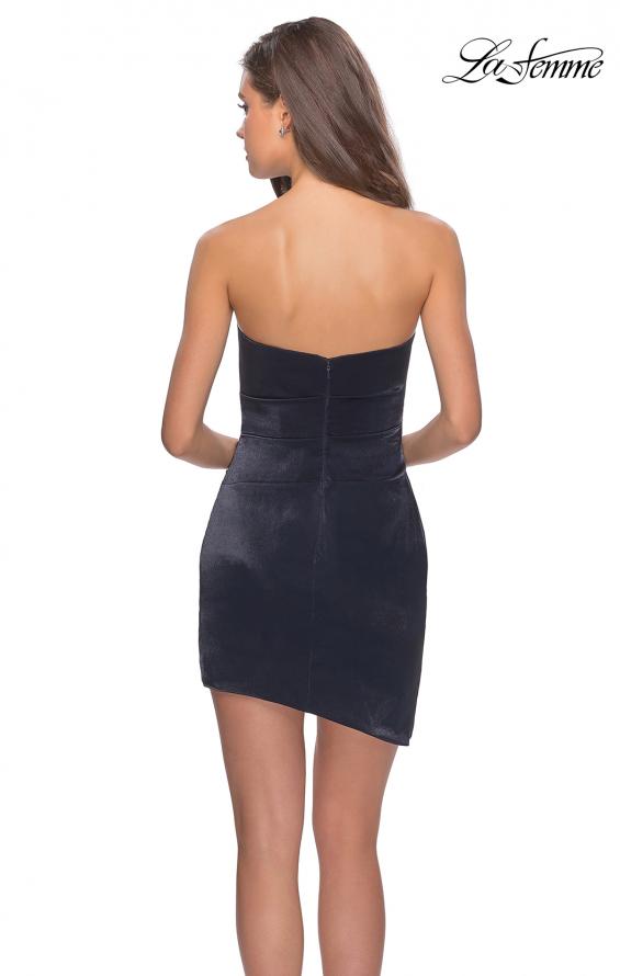 Picture of: Satin Asymmetrical Strapless Homecoming Dress in Navy, Style: 28187, Back Picture