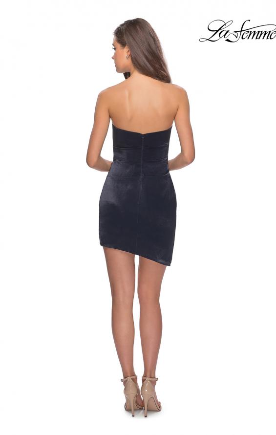 Picture of: Satin Asymmetrical Strapless Homecoming Dress in Navy, Style: 28187, Detail Picture 2