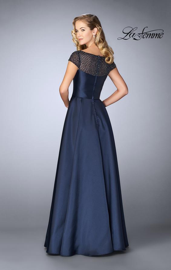 Picture of: A-line Mikado Gown with Sheer Beaded Top in Navy, Style: 24883, Back Picture
