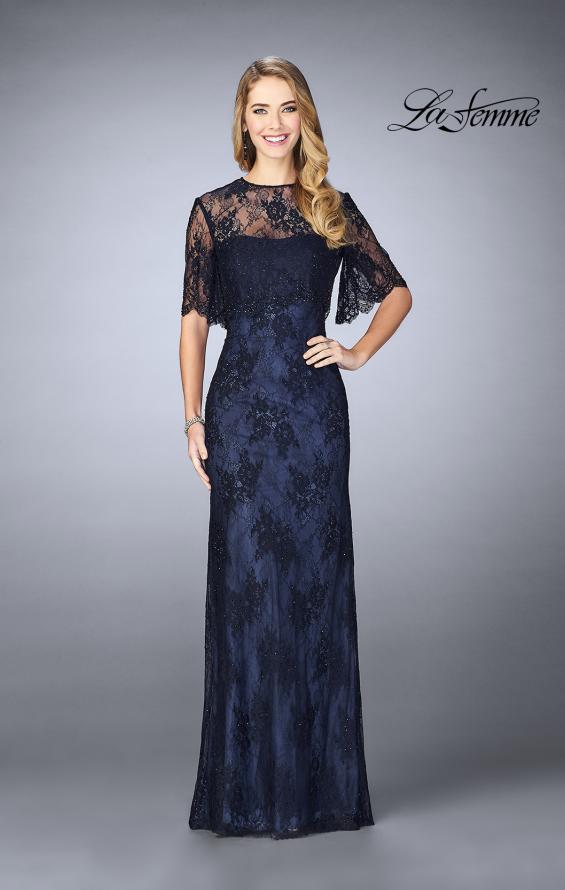 Picture of: Evening Strapless Lace Dress with Matching Lace Shawl in Navy, Style: 24856, Detail Picture 2