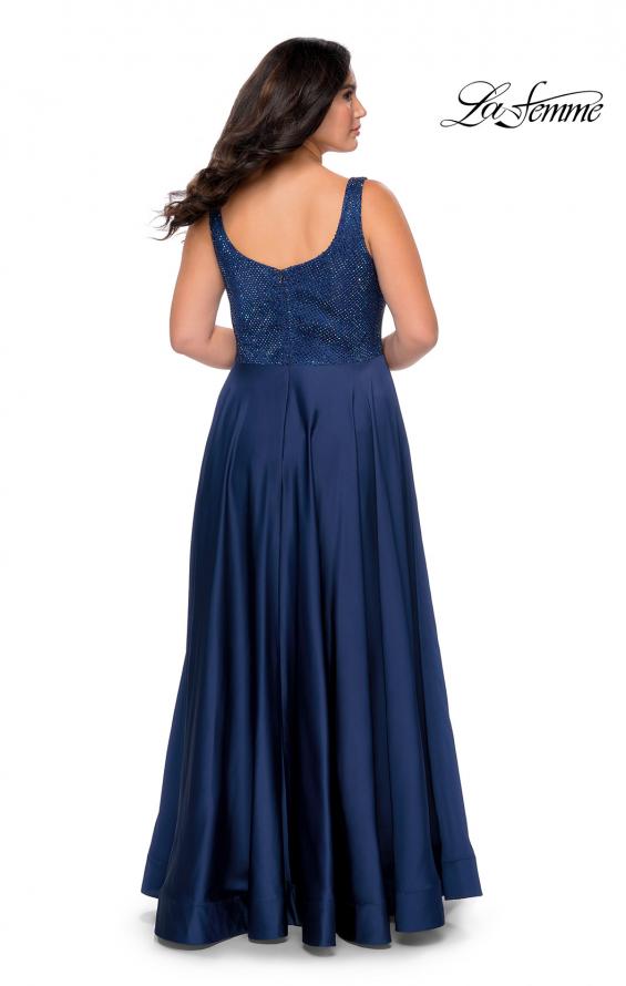 Picture of: Rhinestone Bodice Plus Size Prom Gown with Pockets in Navy, Style: 28879, Back Picture