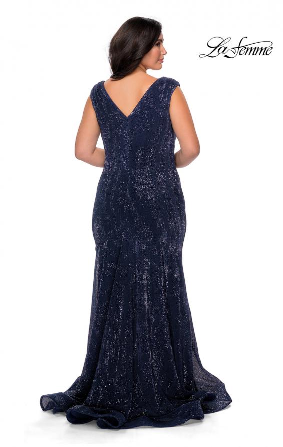 Picture of: Faux Wrap Bodice Sequin Plus Size Prom Gown in Navy, Style: 28962, Back Picture