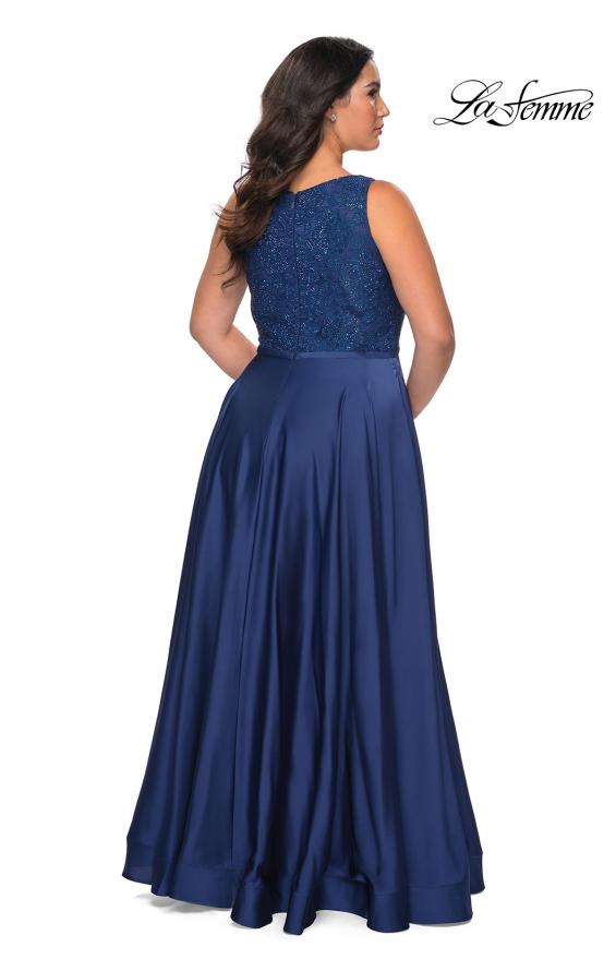 Picture of: A-line Plus Size Dress with Lace Sequin Bodice in Navy, Style: 29004, Back Picture
