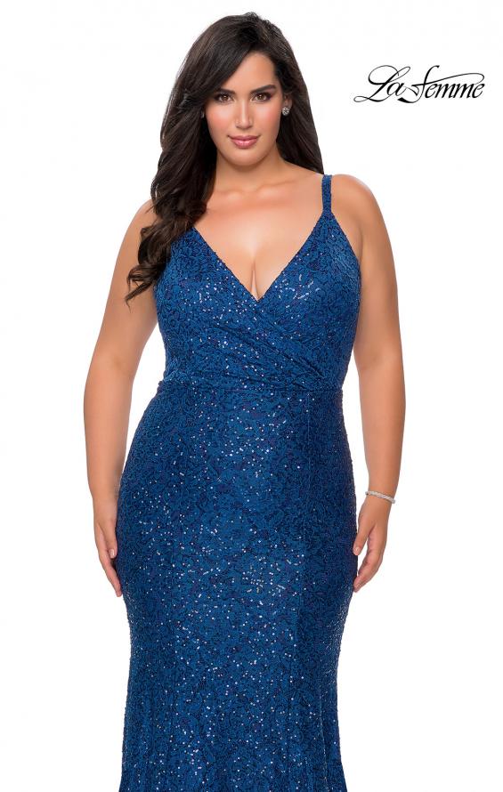 Picture of: Sequin Curvy Prom Dress with Cut Out Open Back in Navy, Style: 29063, Detail Picture 1