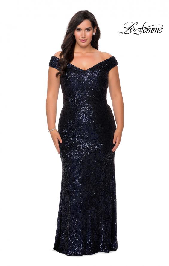 Picture of: Off The Shoulder Sequin Plus Size Prom Dress in Navy, Style: 28795, Detail Picture 3