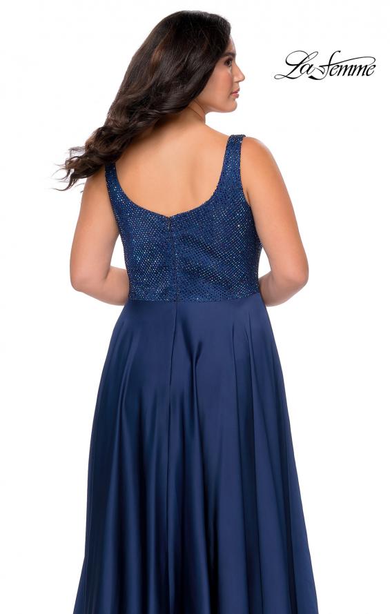 Picture of: Rhinestone Bodice Plus Size Prom Gown with Pockets in Navy, Style: 28879, Detail Picture 3
