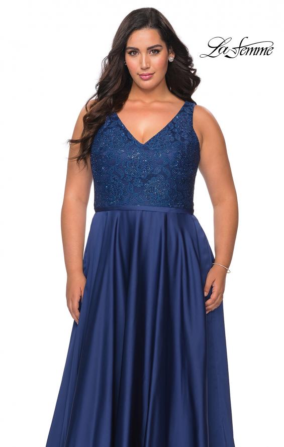 Picture of: A-line Plus Size Dress with Lace Sequin Bodice in Navy, Style: 29004, Detail Picture 3