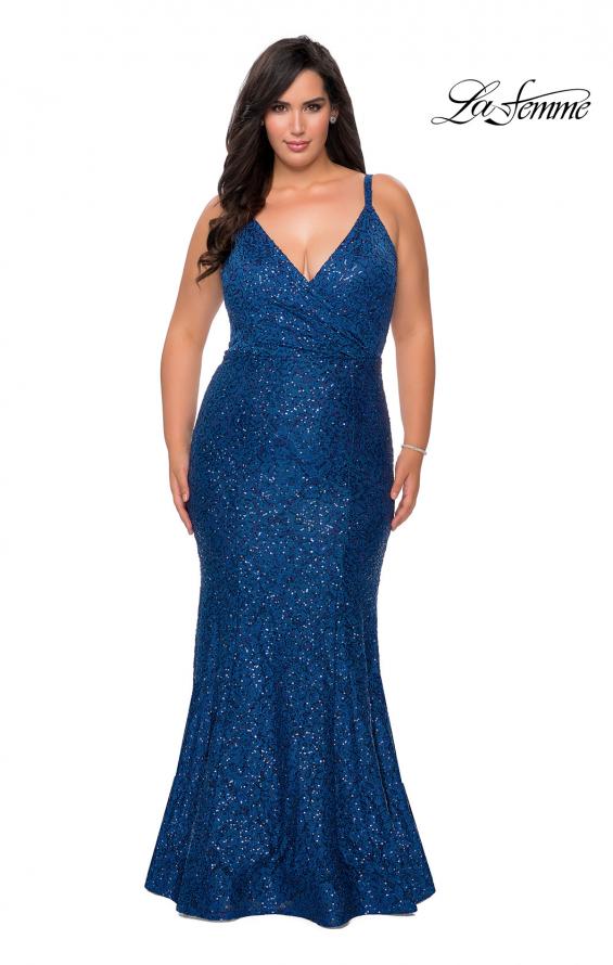 Picture of: Sequin Curvy Prom Dress with Cut Out Open Back in Navy, Style: 29063, Detail Picture 4
