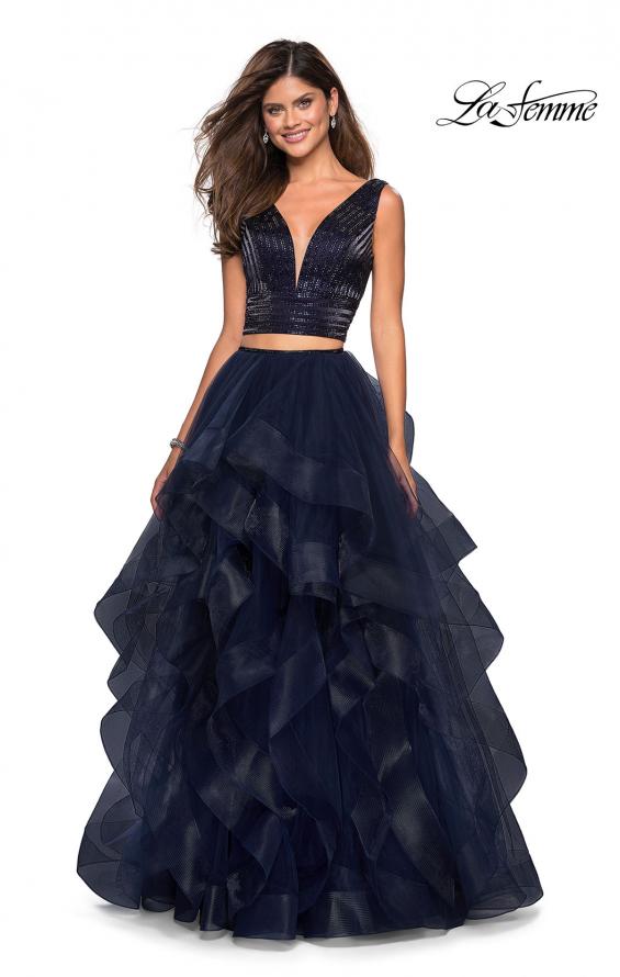 Picture of: Two Piece Metallic Tulle Dress with Rhinestone Bust in Navy, Style: 27445, Main Picture
