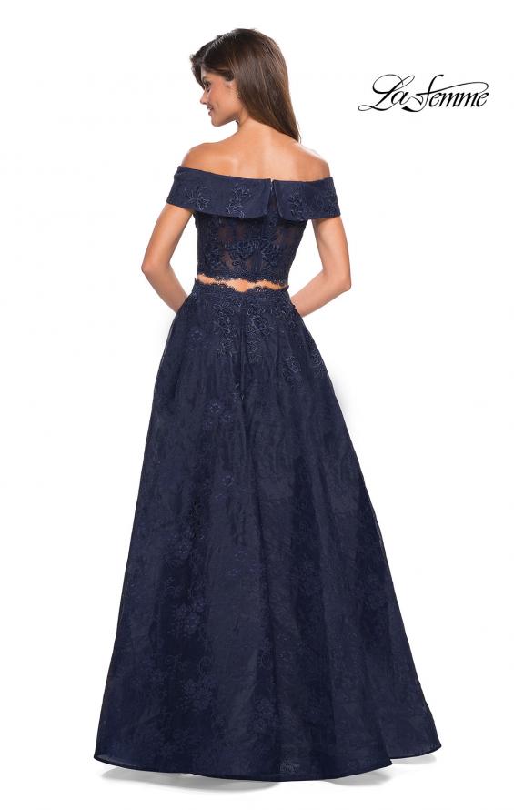 Picture of: Two Piece Off the Shoulder Lace Prom Dress in Navy, Style: 27028, Back Picture