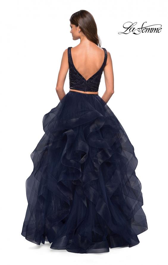 Picture of: Two Piece Metallic Tulle Dress with Rhinestone Bust in Navy, Style: 27445, Back Picture