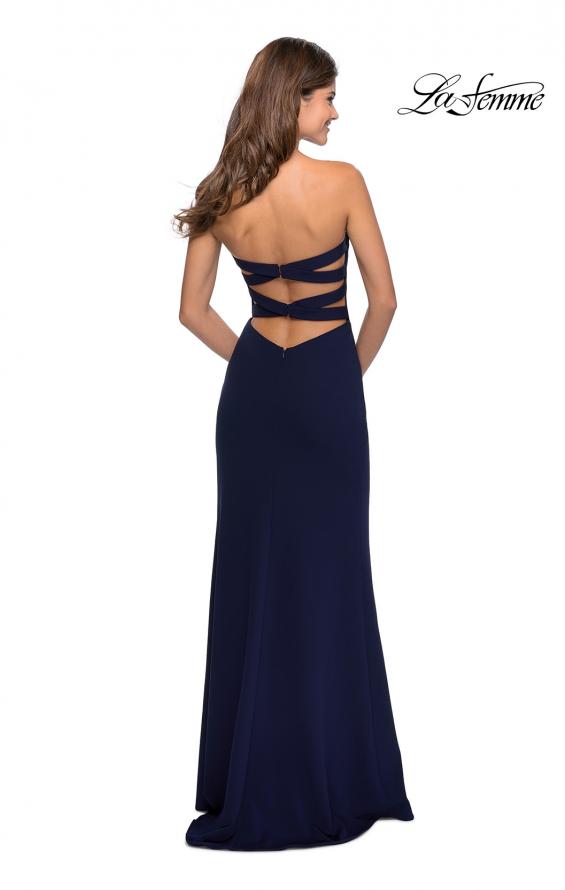 Picture of: Strapless Double Strap Long Jersey Prom Dress in Navy, Style: 28835, Back Picture