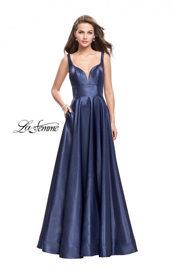 Picture of: A-Line Ball Gown with V Open Back and Pockets in Navy, Style: 26015, Detail Picture 1