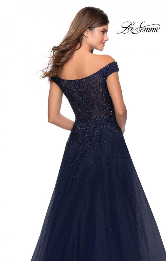 Picture of: Off The Shoulder Beaded Tulle Prom Dress in Navy, Style: 28774, Detail Picture 2