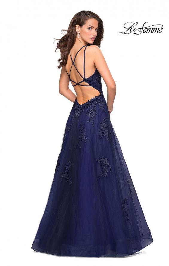 Picture of: Tulle Prom Dress with Lace Bodice and Strappy Back in Navy, Style: 27143, Detail Picture 3