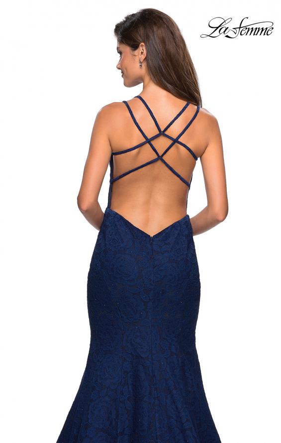 Picture of: Mermaid Style Lace Dress with Strappy Open Back in Navy, Style: 27560, Detail Picture 4