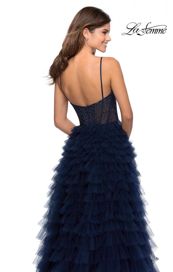 Picture of: Layered Tulle Prom Dress with Sheer Rhinestone Top in Navy, Style: 28788, Detail Picture 4