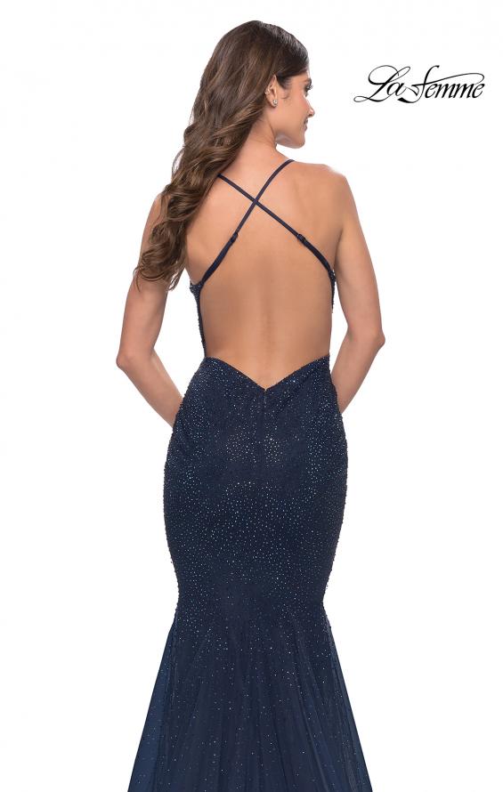 Picture of: Mermaid Rhinestone Tulle Gown with Open Back in Navy, Style: 31119, Detail Picture 6