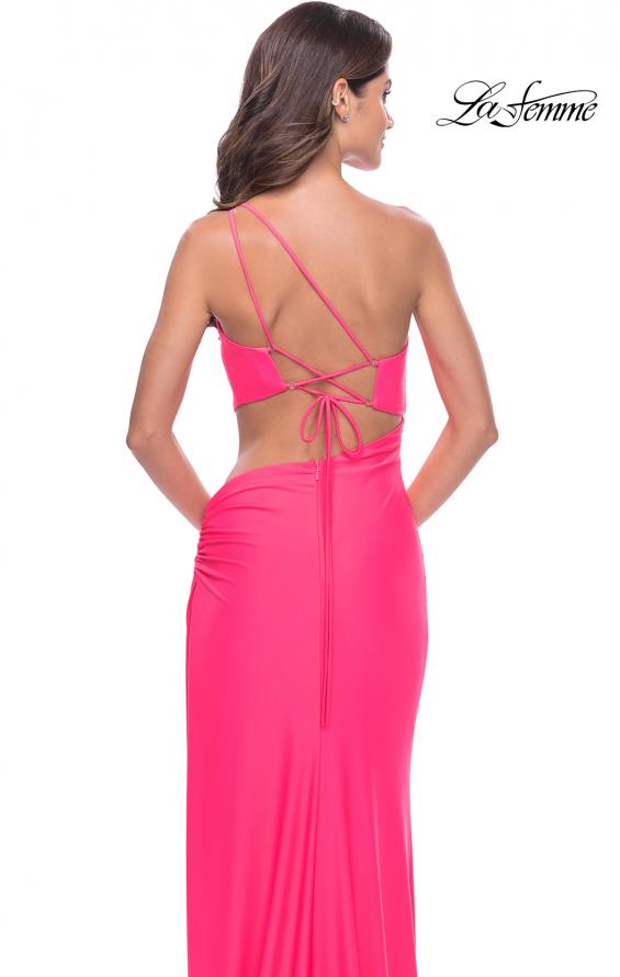 Picture of: One Shoulder Dress with Side Cut Out and Unique Back in Bright Colors in Neon Pink, Style: 31443, Detail Picture 8