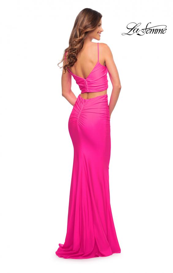 Picture of: Neon Two Piece Jersey Long Prom Dress in Neon Pink, Style: 30678, Back Picture