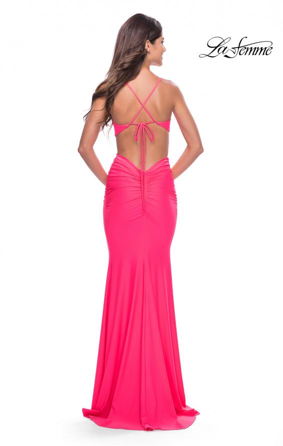 Picture of: Prom Dress with Cut Out Sides and Low Open Back in Neon in Neon Pink, Style: 31428, Back Picture