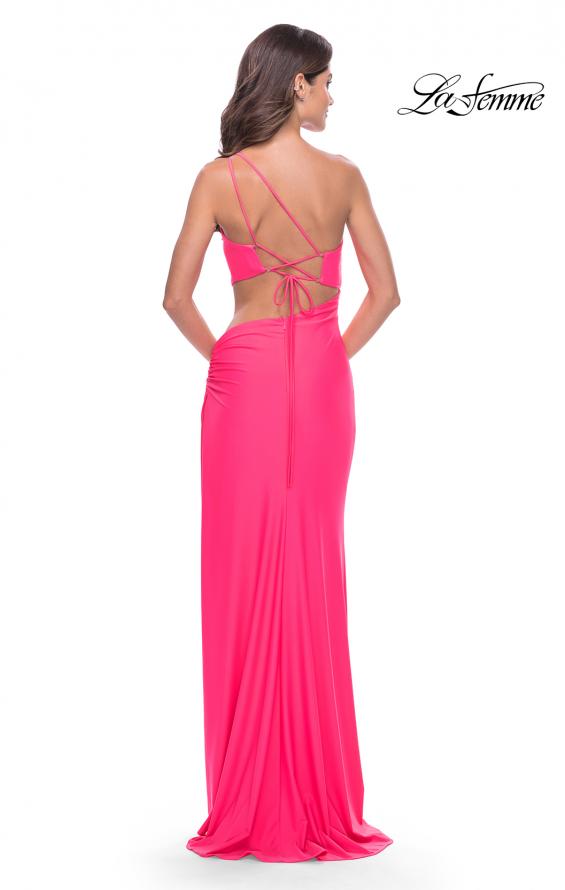 Picture of: One Shoulder Dress with Side Cut Out and Unique Back in Bright Colors in Neon Pink, Style: 31443, Detail Picture 3