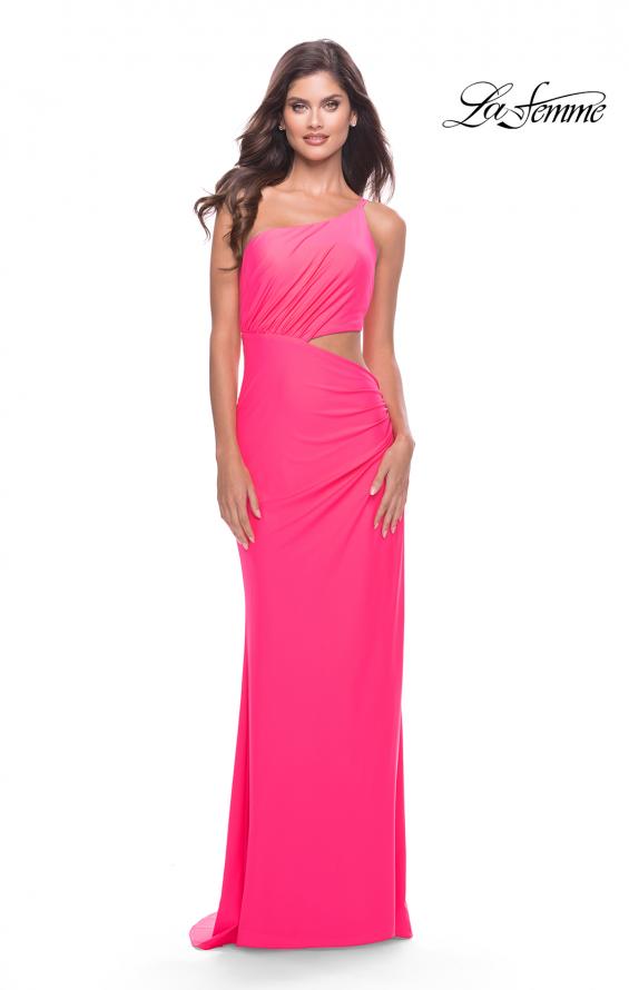 Picture of: One Shoulder Dress with Side Cut Out and Unique Back in Bright Colors in Neon Pink, Style: 31443, Detail Picture 7