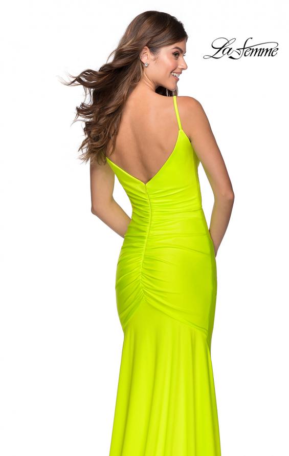 Picture of: Neon Ruched Prom Gown with Center Slit in Neon Yellow, Style: 28891, Detail Picture 2