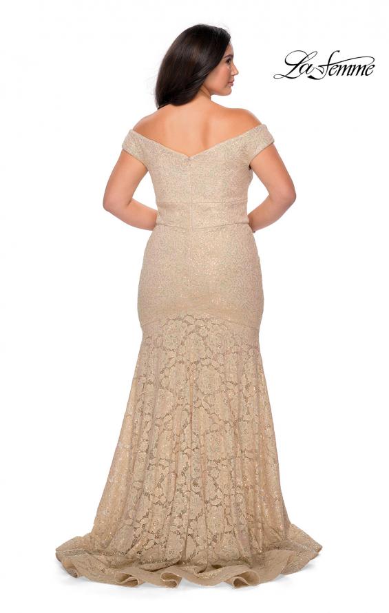Picture of: Off the Shoulder Lace Plus Dress with Defined Waist in Nude, Style: 28883, Detail Picture 7