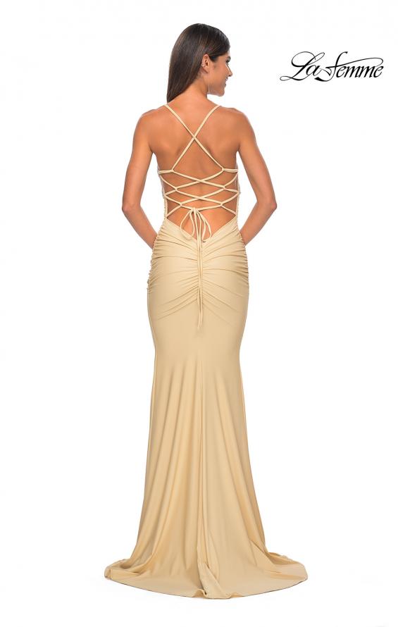 Picture of: Neon Ruched Jersey Dress with Rhinestone Mesh Draped Top in Nude, Style: 32320, Detail Picture 12