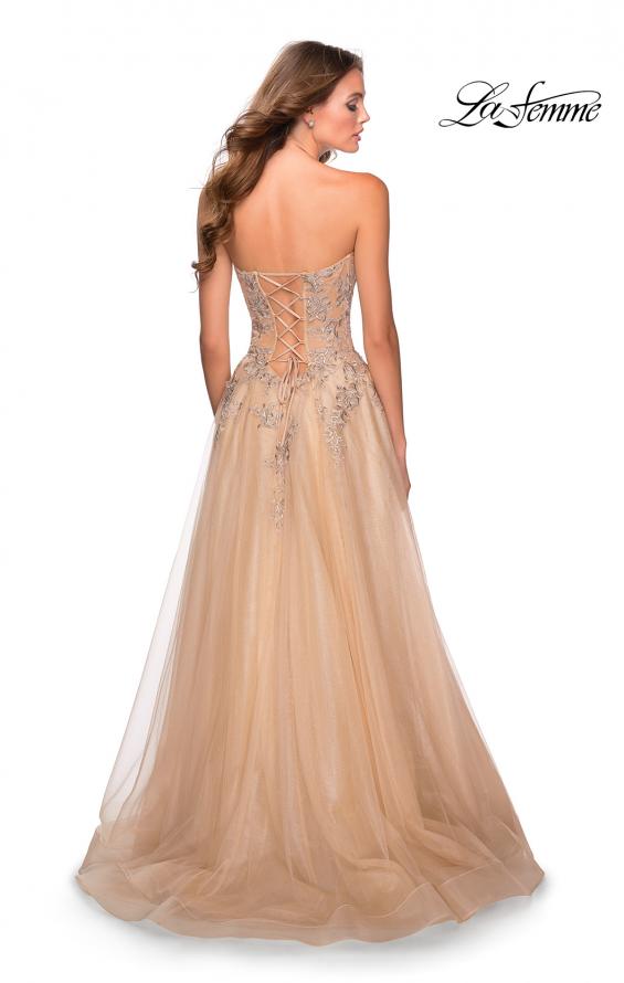 Picture of: Strapless Tulle Dress with Cascading Floral Detail in Nude, Style: 28599, Detail Picture 5
