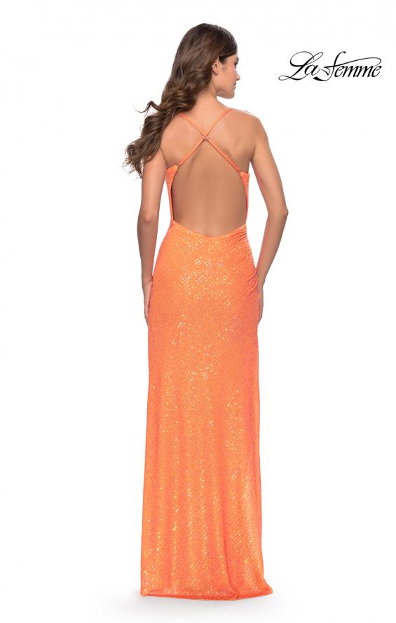 Picture of: Ruched Sequin Prom Dress with High Side Slit in Orange, Style: 31405, Detail Picture 10