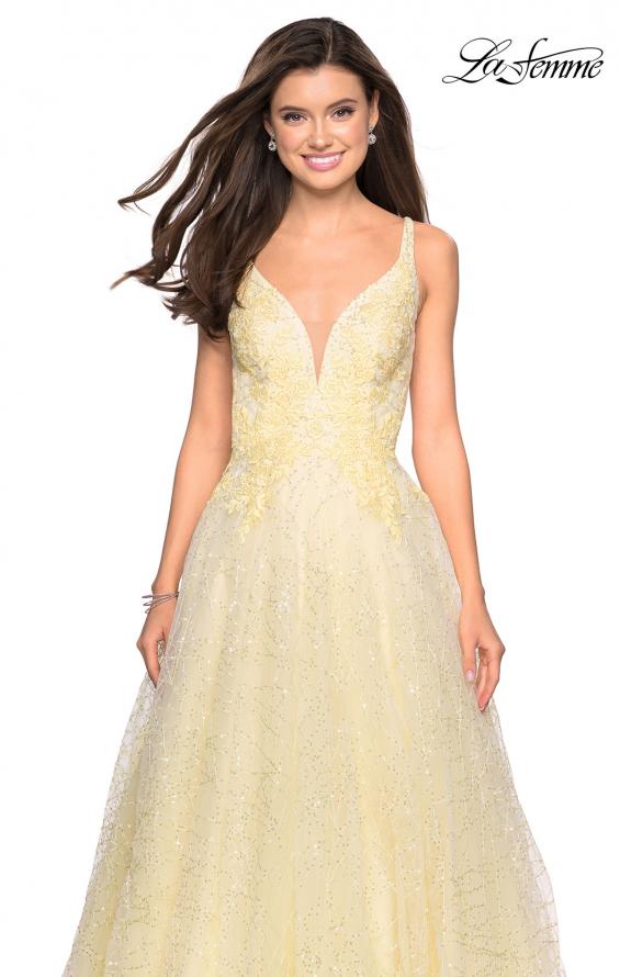 Picture of: A-Line Tulle Ball Gown with Strappy Open Back in Pale Yellow, Style: 27719, Detail Picture 4
